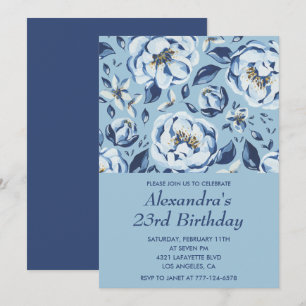 Elegant 23rd birthday invitations Floral Blue