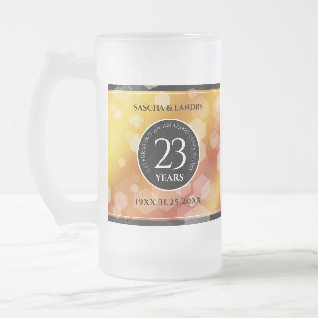 Elegant 23rd Imperial Topaz Wedding Anniversary Frosted Glass Beer Mug (Left)