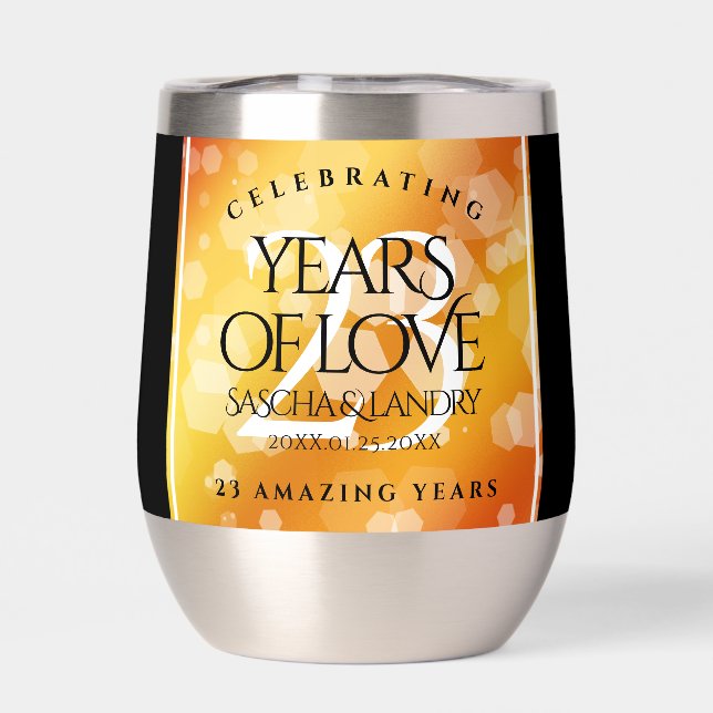 Elegant 23rd Imperial Topaz Wedding Anniversary Thermal Wine Tumbler (Back)