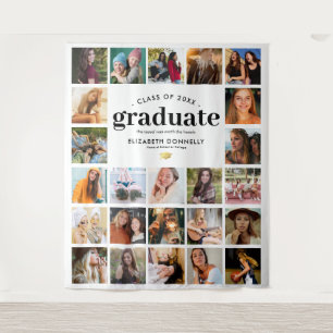 Elegant 24 Photo Collage Graduation Tapestry