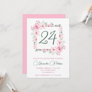 Elegant 24th birthday invitations Floral Pink