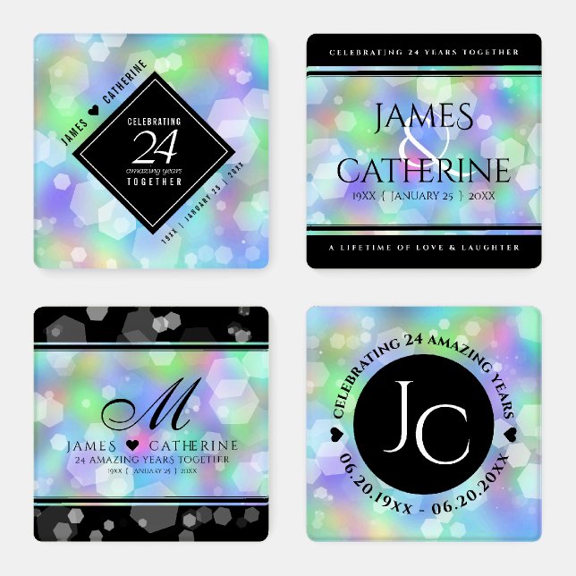 Elegant 24th Opal Wedding Anniversary Celebration Coaster Set (Set)