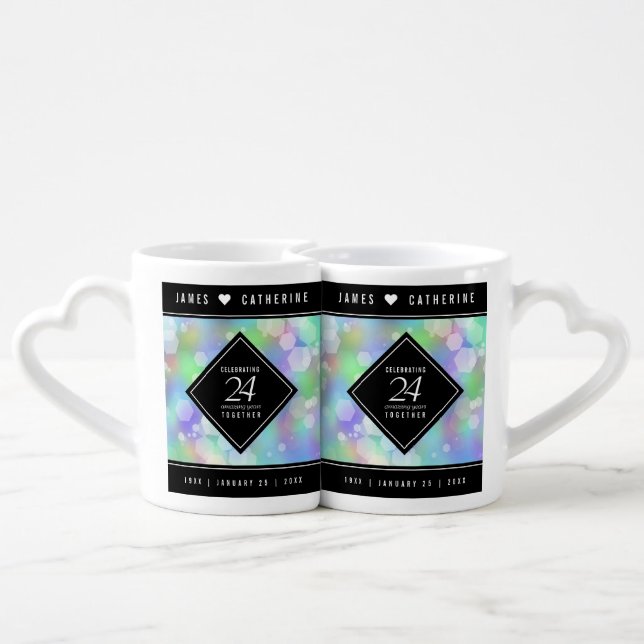 Elegant 24th Opal Wedding Anniversary Celebration Coffee Mug Set (Back Nesting)