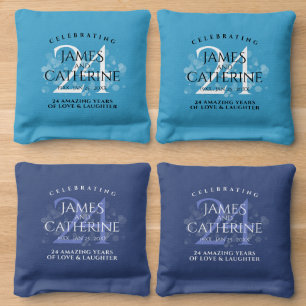 Elegant 24th Opal Wedding Anniversary Celebration Cornhole Bags