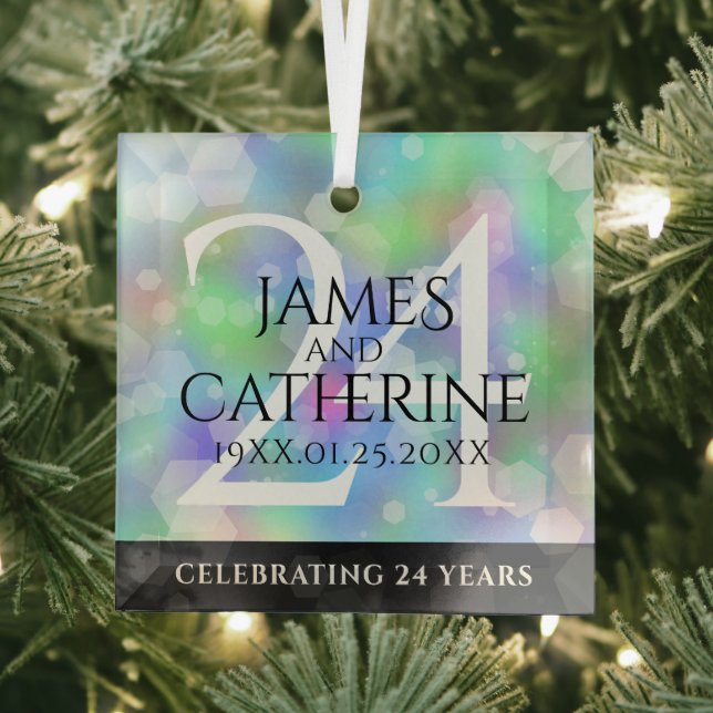Elegant 24th Opal Wedding Anniversary Celebration Glass Ornament (Insitu)