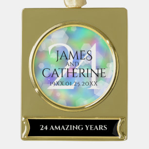 Elegant 24th Opal Wedding Anniversary Celebration Gold Plated Banner Ornament