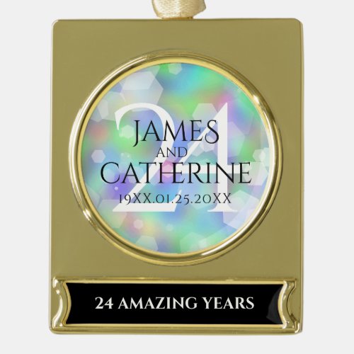 Elegant 24th Opal Wedding Anniversary Celebration Gold Plated Banner Ornament