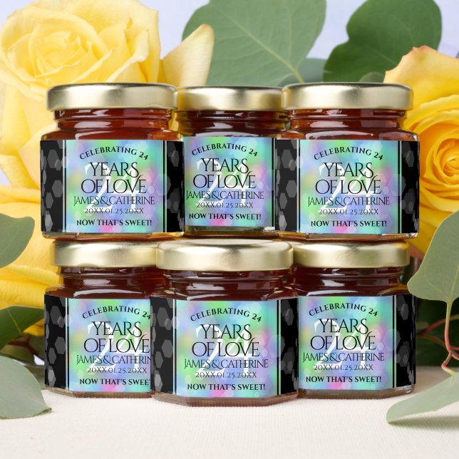 Elegant 24th Opal Wedding Anniversary Celebration Honey Jar Favors (Insitu)