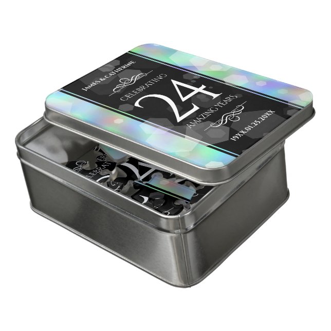 Elegant 24th Opal Wedding Anniversary Celebration Jigsaw Puzzle (Lid Open)