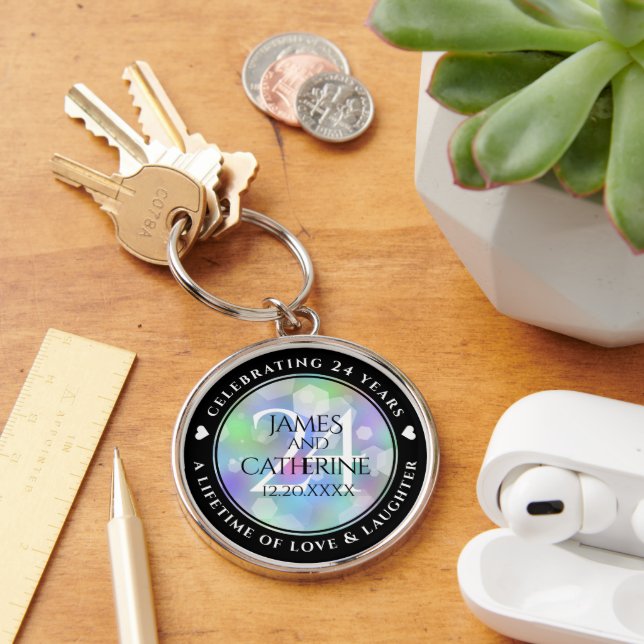 Elegant 24th Opal Wedding Anniversary Celebration Keychain (Desk)