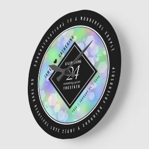 Elegant 24th Opal Wedding Anniversary Celebration Large Clock