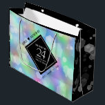 Elegant 24th Opal Wedding Anniversary Celebration Large Gift Bag<br><div class="desc">Celebrate the 24th opal wedding anniversary with this stylish gift bag! Elegant black and white lettering with hexagonal confetti on an iridescent opal background add a memorable touch for this special occasion and extraordinary milestone. Personalize with the couple's names and years of marriage. Reverse shows identical design. For best results...</div>