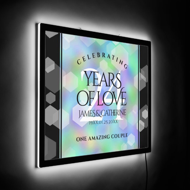 Elegant 24th Opal Wedding Anniversary Celebration LED Sign (Angle)