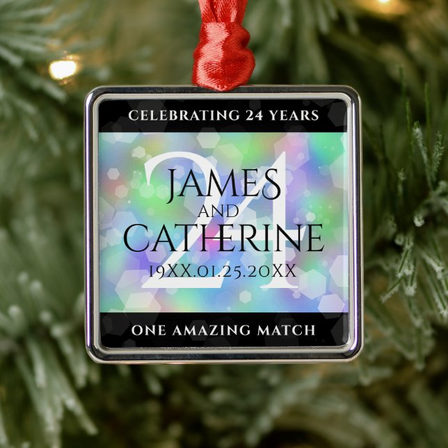 Elegant 24th Opal Wedding Anniversary Celebration Metal Ornament (Tree)