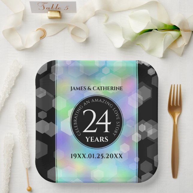 Elegant 24th Opal Wedding Anniversary Celebration Paper Plates (Wedding)