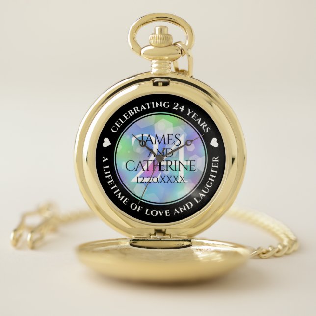 Elegant 24th Opal Wedding Anniversary Celebration Pocket Watch (Inside)