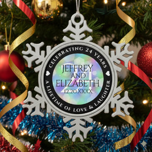 Elegant 24th Opal Wedding Anniversary Celebration Snowflake Pewter Christmas Ornament