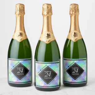 Elegant 24th Opal Wedding Anniversary Celebration Sparkling Wine Label