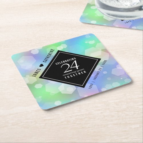 Elegant 24th Opal Wedding Anniversary Celebration Square Paper Coaster