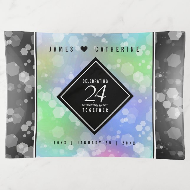 Elegant 24th Opal Wedding Anniversary Celebration Trinket Tray (Front)