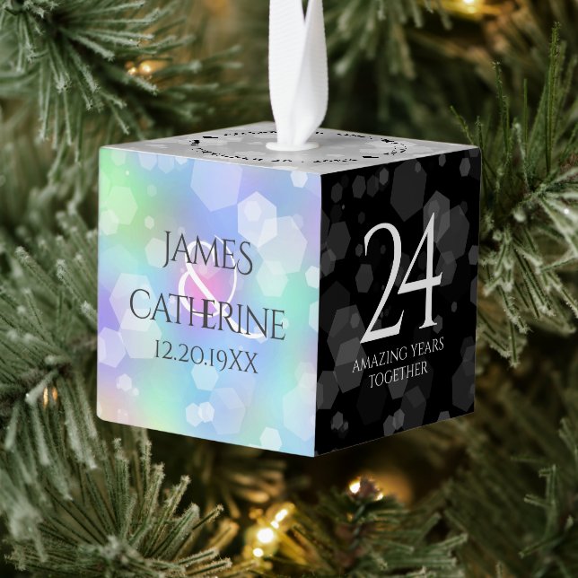 Elegant 24th Opal Wedding Anniversary Cube Ornament (Tree)