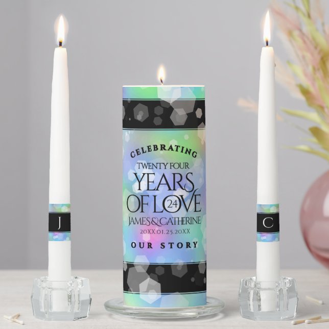 Elegant 24th Opal Wedding Anniversary Unity Candle Set (In Situ)