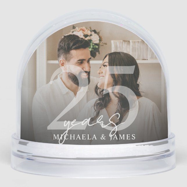 Elegant 25th Anniversary Couple's Names 2-Photo Snow Globe (Front)