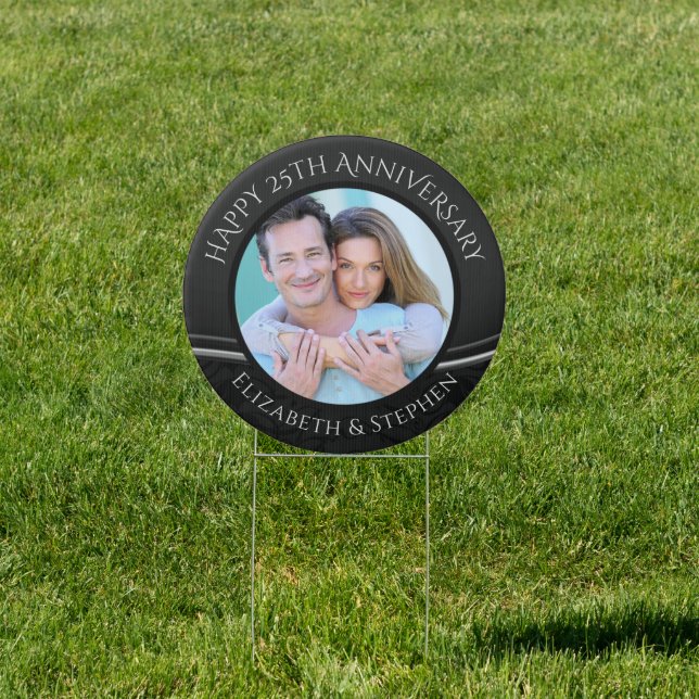 Elegant 25th Anniversary Photo Silver Black Sign (Insitu)