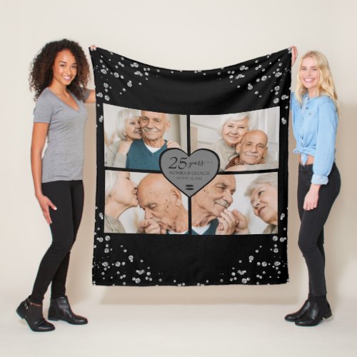 Elegant 25th Anniversary Photo Silver Glitter Fleece Blanket