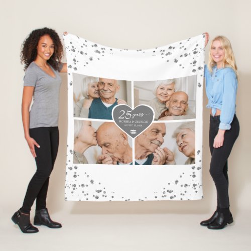 Elegant 25th Anniversary Photo Silver Glitter Fleece Blanket