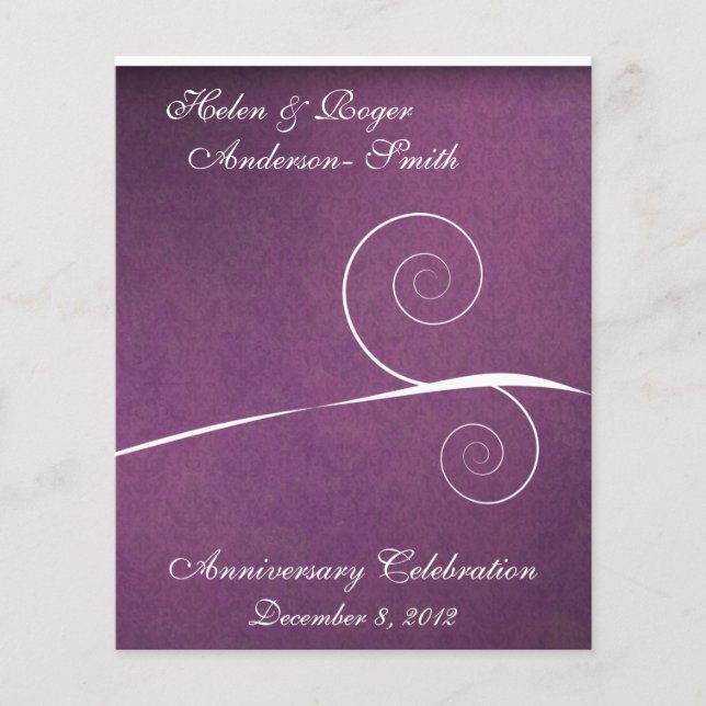 Elegant 25th Anniversary Purple Damask Swirl (Front)