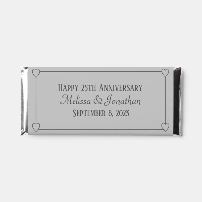 Elegant 25th Anniversary Romantic Hearts Silver Hershey Bar Favors (Front)