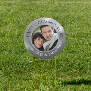 Elegant 25th Anniversary Silver Bokeh Photo Sign