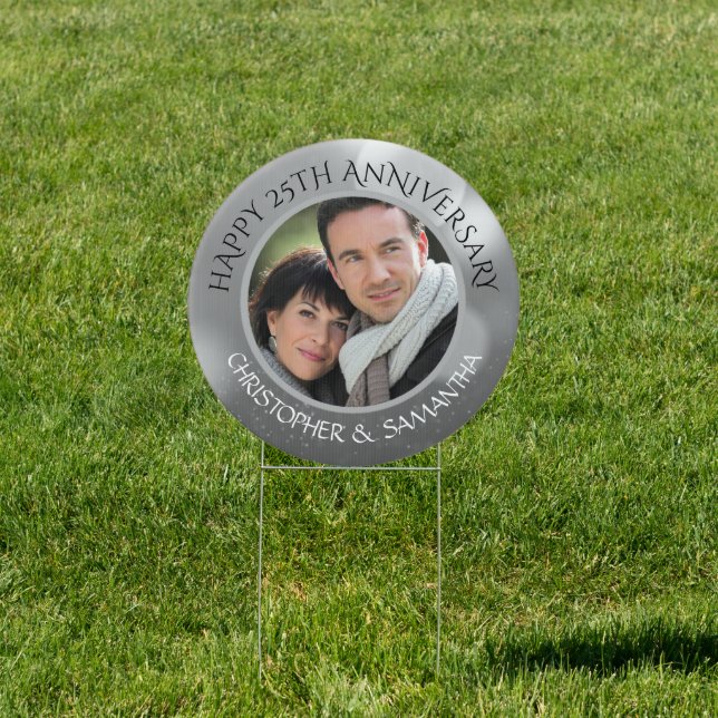 Elegant 25th Anniversary Silver Bokeh Photo Sign (Insitu)