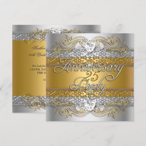Elegant 25th Anniversary Silver Gold Celebration Announcements