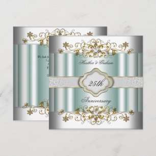 Elegant 25th Anniversary Silver Teal Blue Mint Invitation