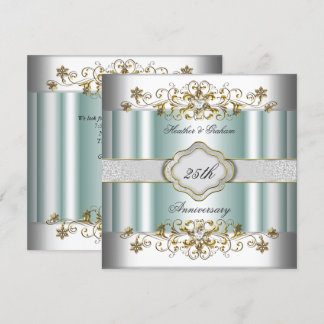 Elegant 25th Anniversary Silver Teal Blue Mint Invitation
