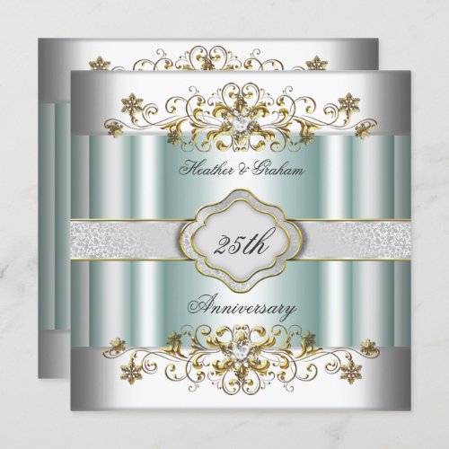 Elegant 25th Anniversary Silver Teal Blue Mint Invitation