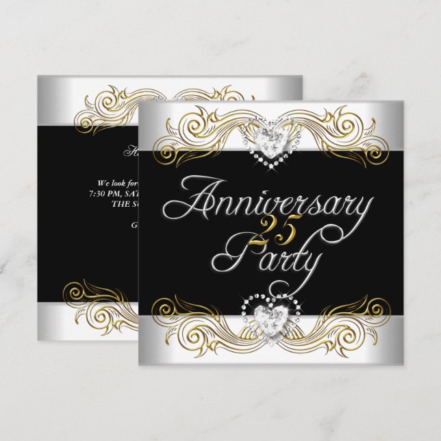 Elegant 25th Anniversary Silver White Diamond Invitation (Front/Back)