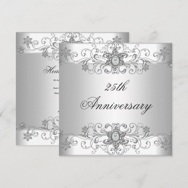 Elegant 25th Anniversary Silver White Diamond Invitation (Front/Back)