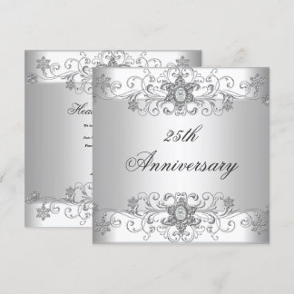 Elegant 25th Anniversary Silver White Diamond Invitation