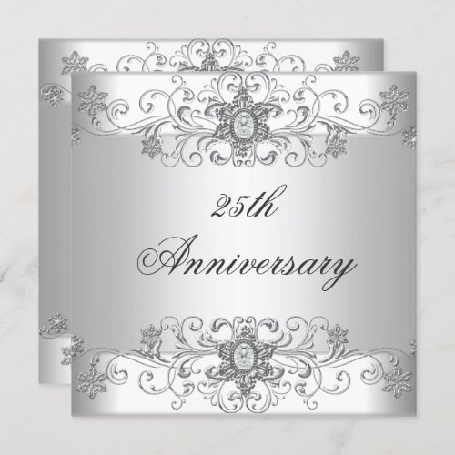 Elegant 25th Anniversary Silver White Diamond Invitation