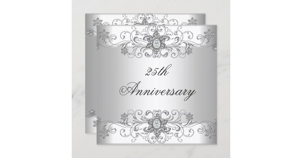 Elegant 25th Anniversary Silver White Diamond Invitation | Zazzle