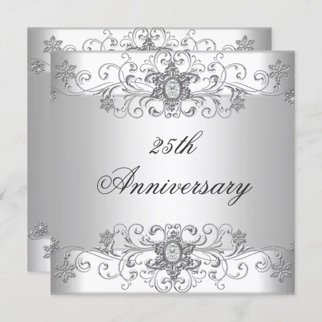 Elegant 25th Anniversary Silver White Diamond Invitation | Zazzle