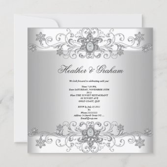 Elegant 25th Anniversary Silver White Diamond Invitation | Zazzle