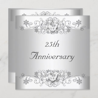 Elegant 25th Anniversary Silver White Diamond Invitation