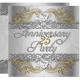 Elegant 25th Anniversary Silver White Gold Party Invitation