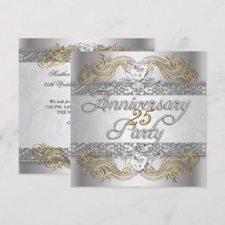 Elegant 25th Anniversary Silver White Gold Party Invitation
