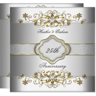 Elegant 25th Anniversary Silver White Gold Templat Card
