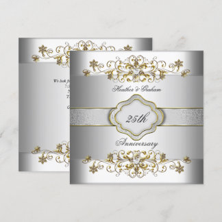 Elegant 25th Anniversary Silver White Gold Templat Invitation